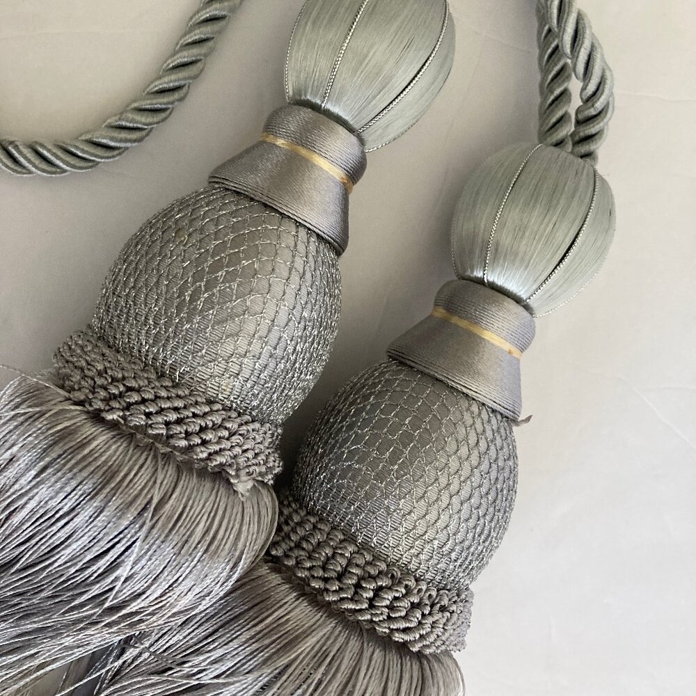 Silvery Gray Large Drapery Tassel Tie Backs